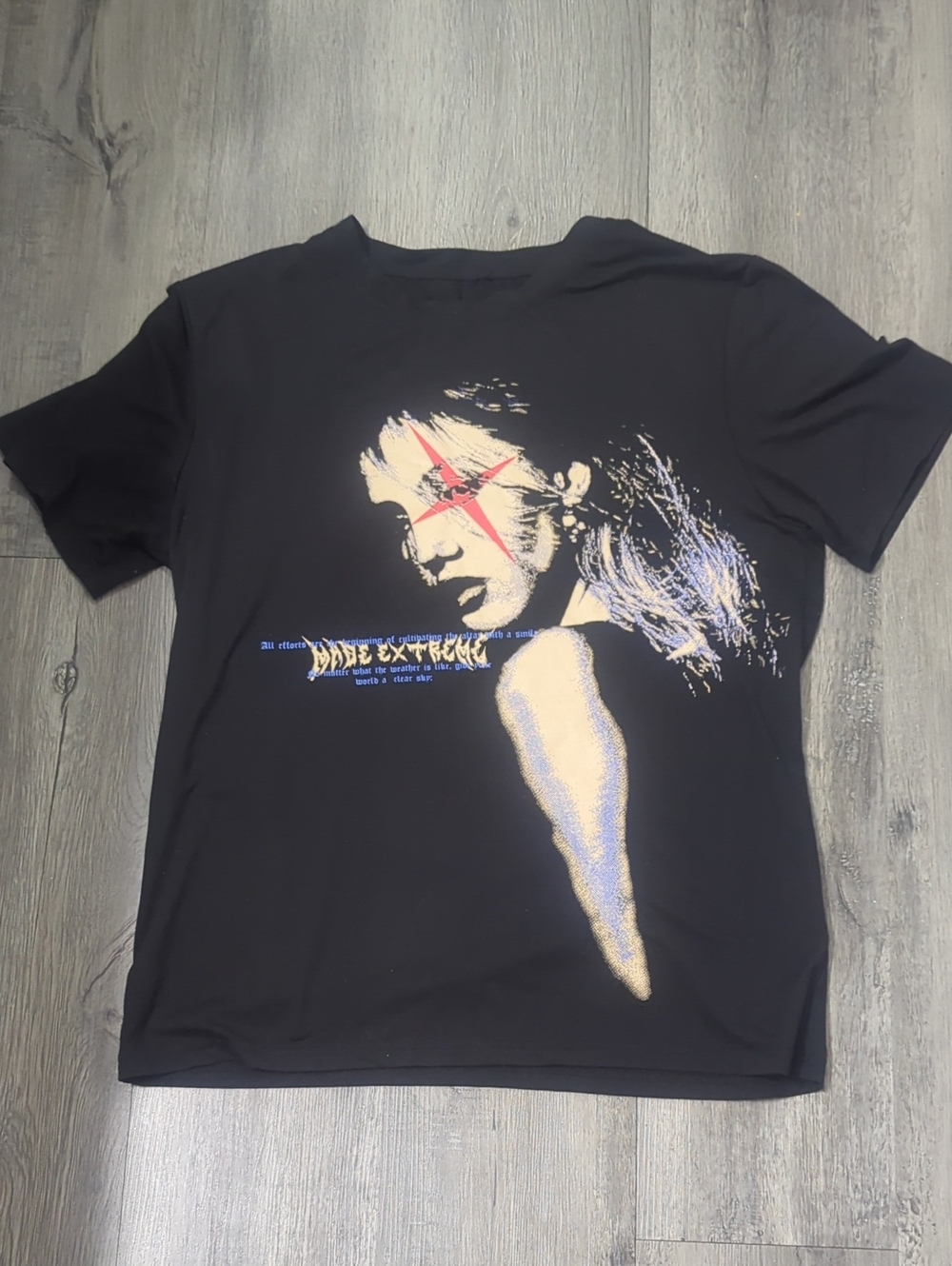Graphic Black Men's Tee with Star Face Print